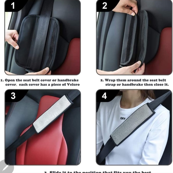 2 bling rhinestone seat Belt shoulder pads handbrake cover & key frame.Pink too - Picture 2 of 5